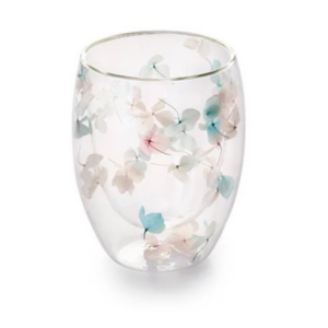 Mug à double parois pétales de fleurs bleu pastel & crème