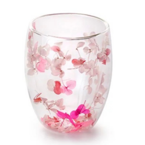 Mug à double parois pétales de fleurs rose & fuchsia